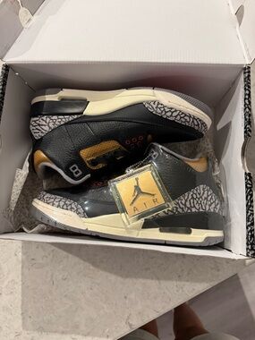 Jordan 3 Black Clement with Gold and Elephant Print Low-Top Sneakers